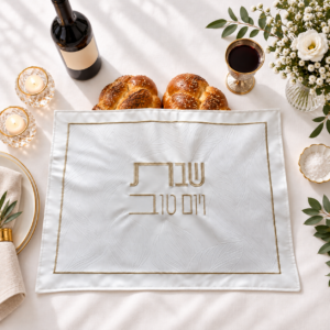 כיסוי חלה רקום דגם אלחי - שמנת זהב
